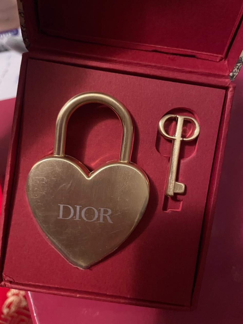 Dior Gold Heart Padlock and Key Set